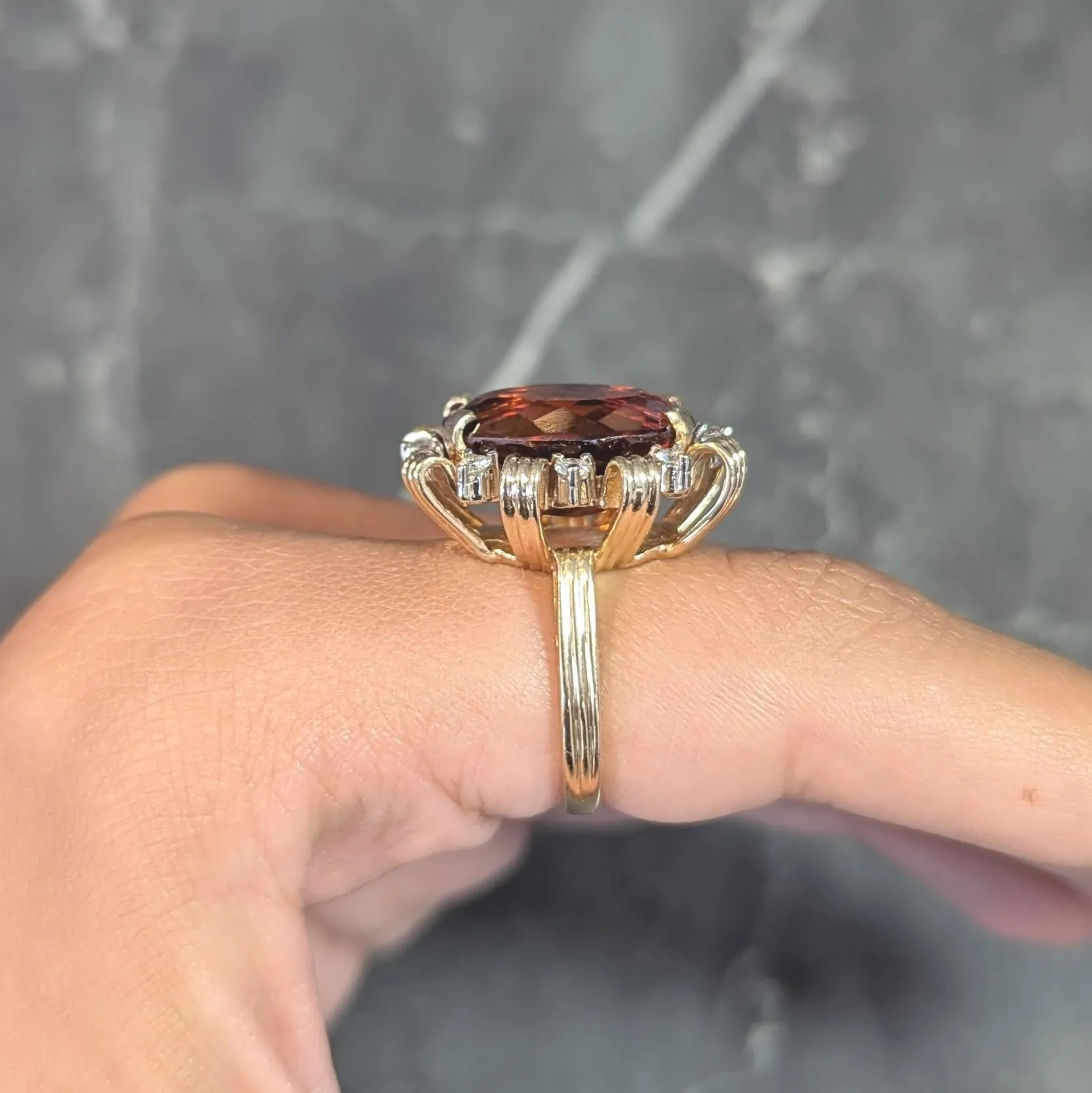 Mid-Century 13.75 CTW Citrine Diamond Platinum 18 Karat Two-Tone Gold Vintage Ribbon Cocktail Ring