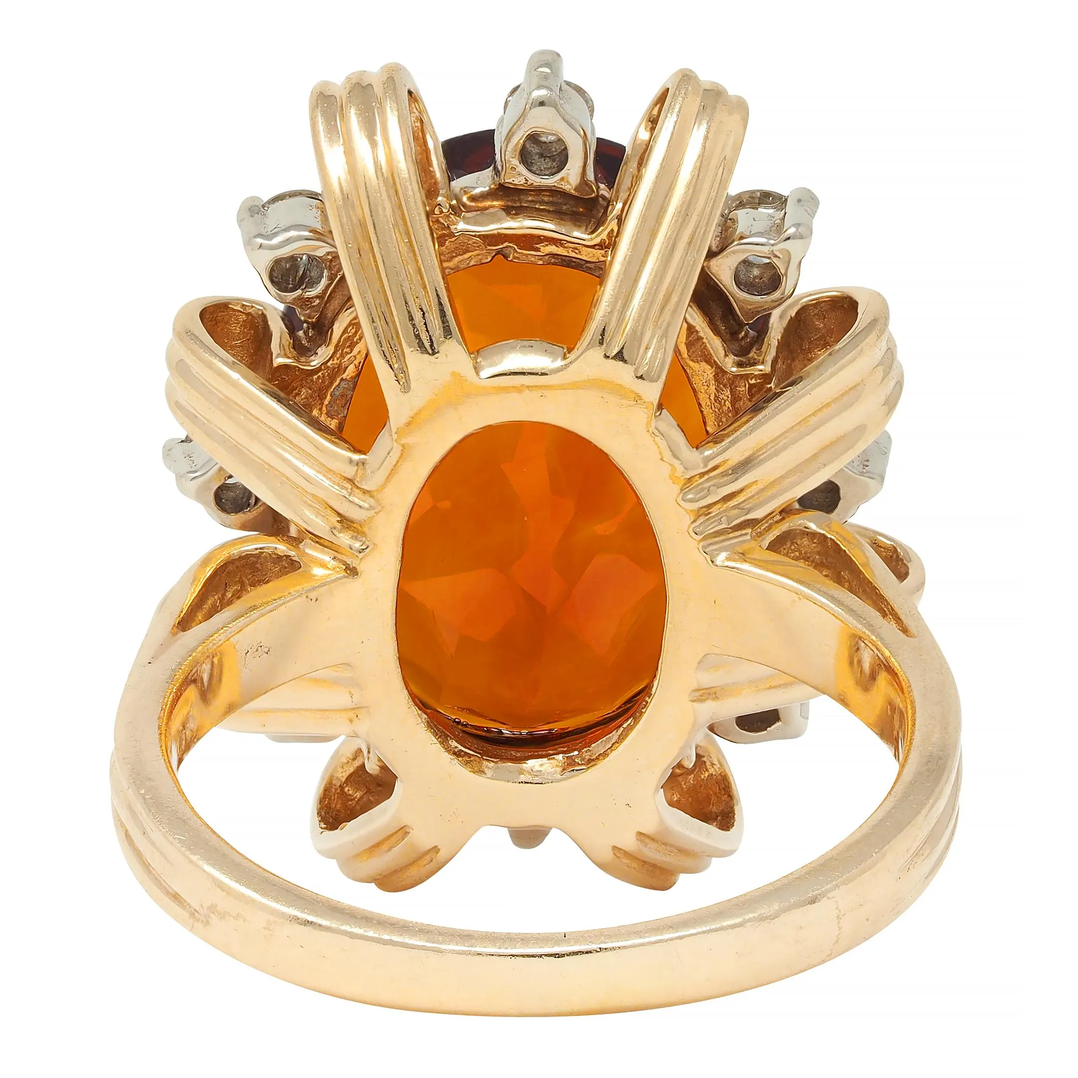 Mid-Century 13.75 CTW Citrine Diamond Platinum 18 Karat Two-Tone Gold Vintage Ribbon Cocktail Ring