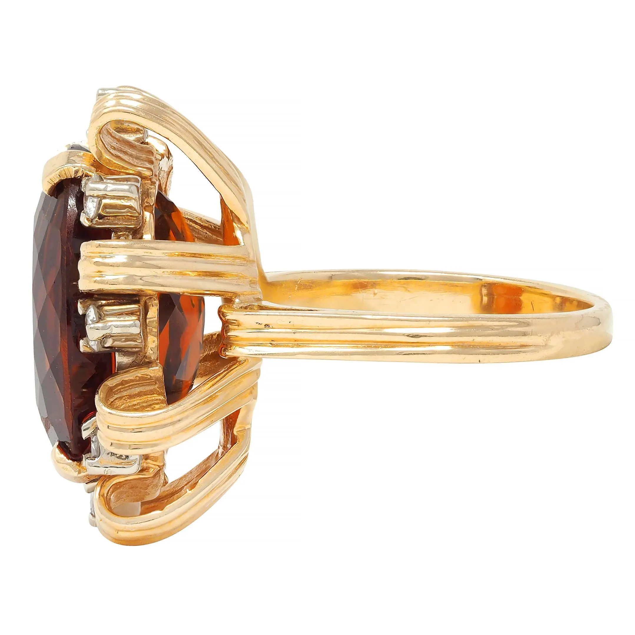 Mid-Century 13.75 CTW Citrine Diamond Platinum 18 Karat Two-Tone Gold Vintage Ribbon Cocktail Ring