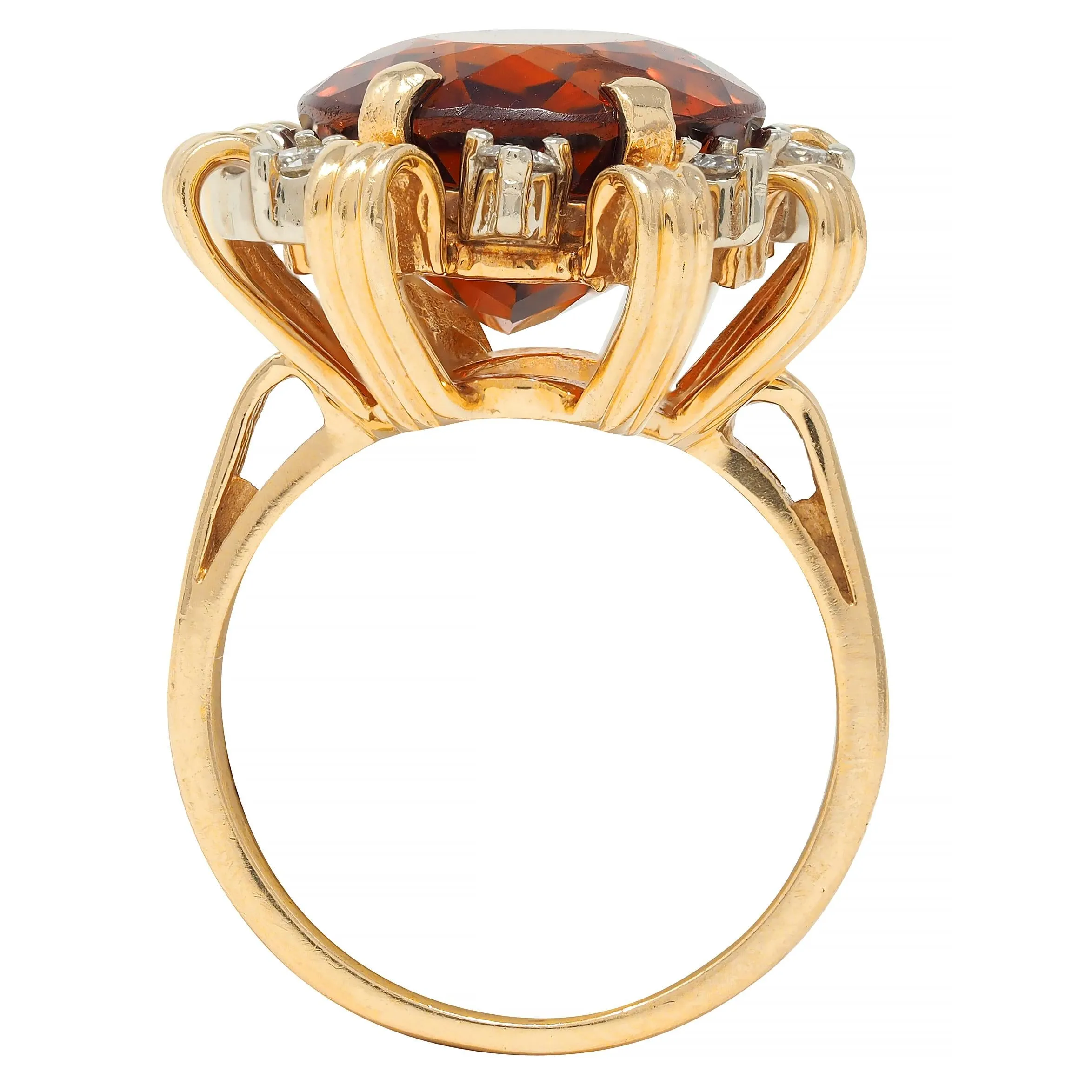 Mid-Century 13.75 CTW Citrine Diamond Platinum 18 Karat Two-Tone Gold Vintage Ribbon Cocktail Ring