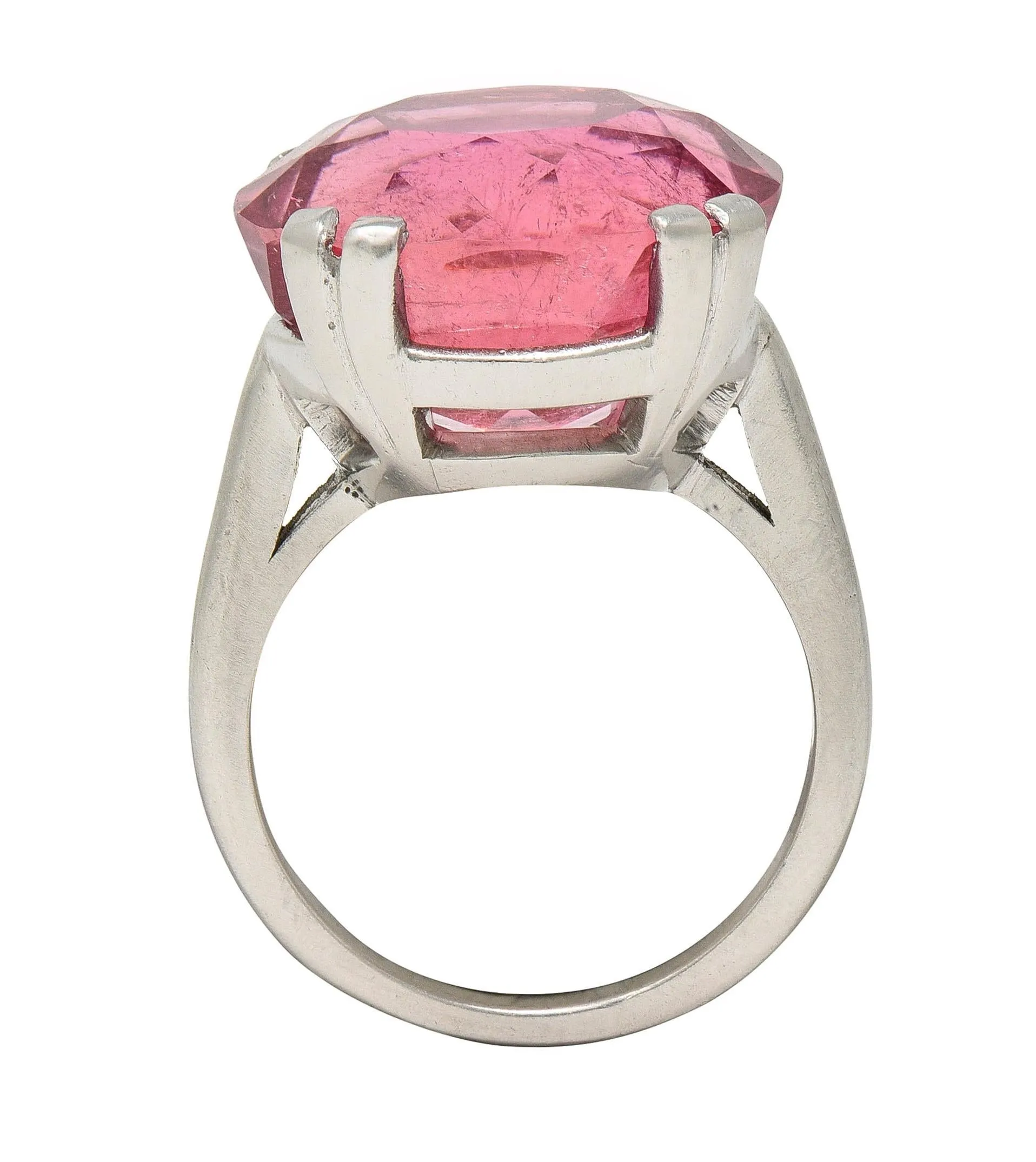 Mid-Century 18.81 CTW Pink Tourmaline Platinum Vintage Cocktail Ring