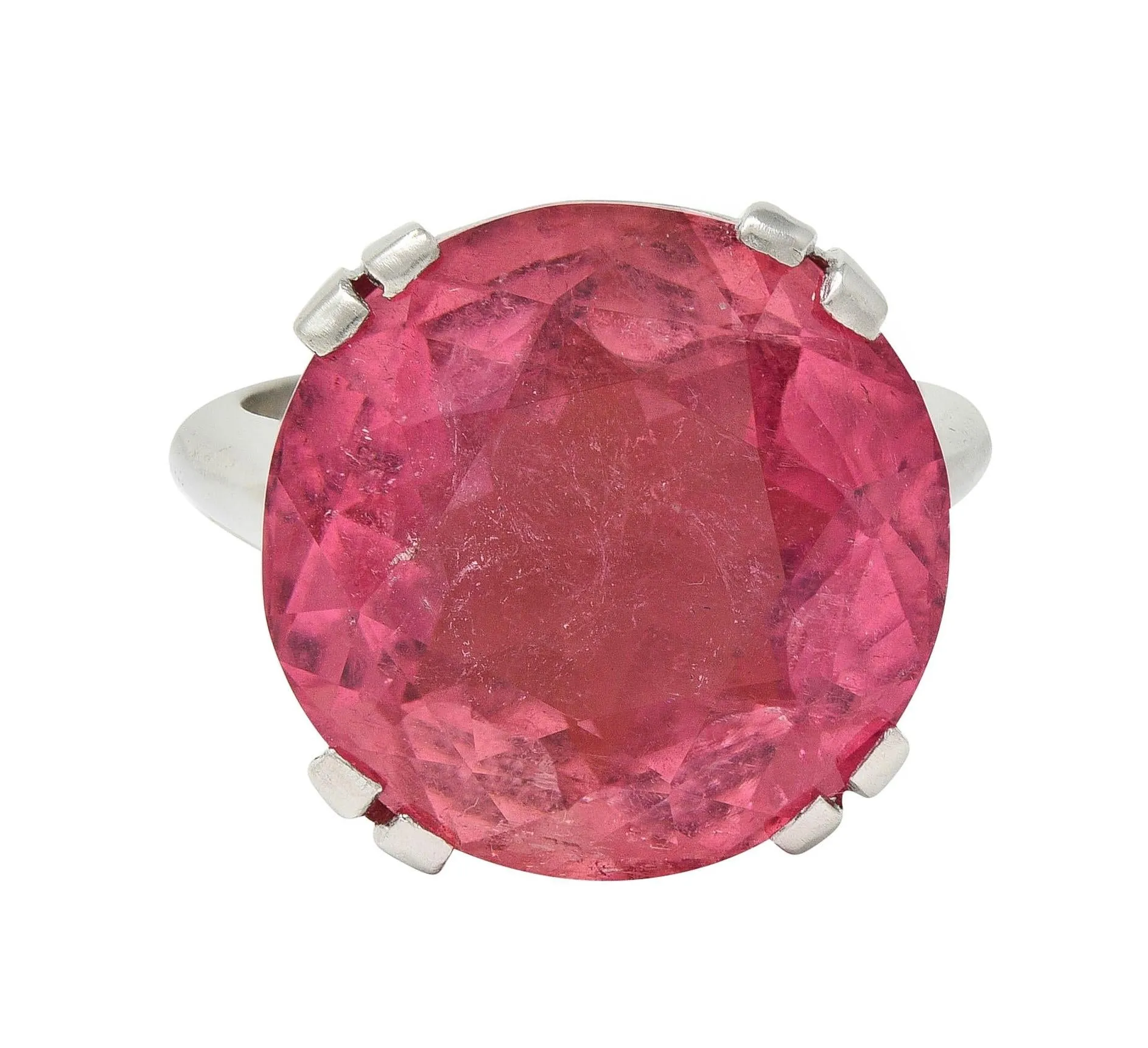 Mid-Century 18.81 CTW Pink Tourmaline Platinum Vintage Cocktail Ring