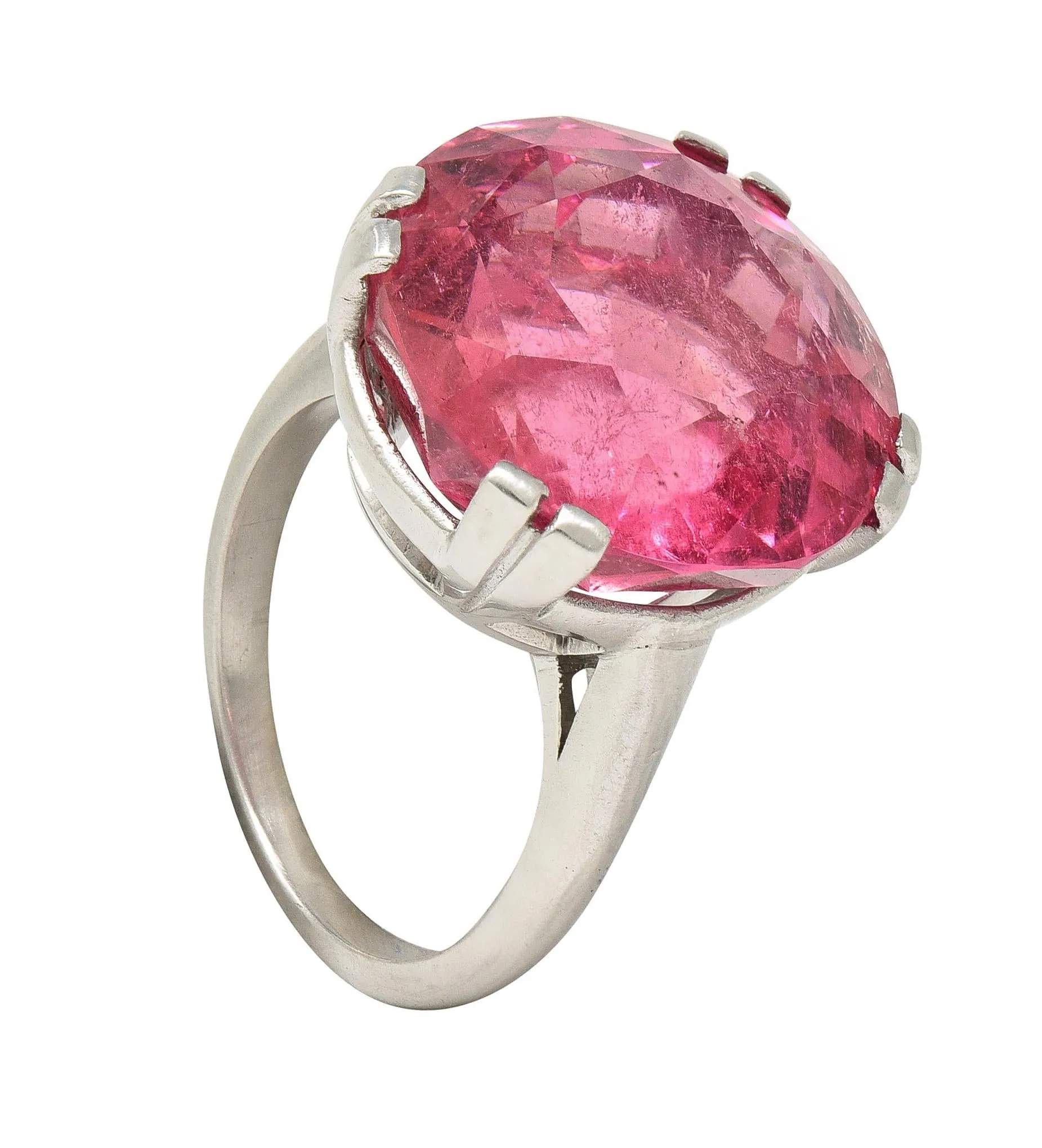 Mid-Century 18.81 CTW Pink Tourmaline Platinum Vintage Cocktail Ring