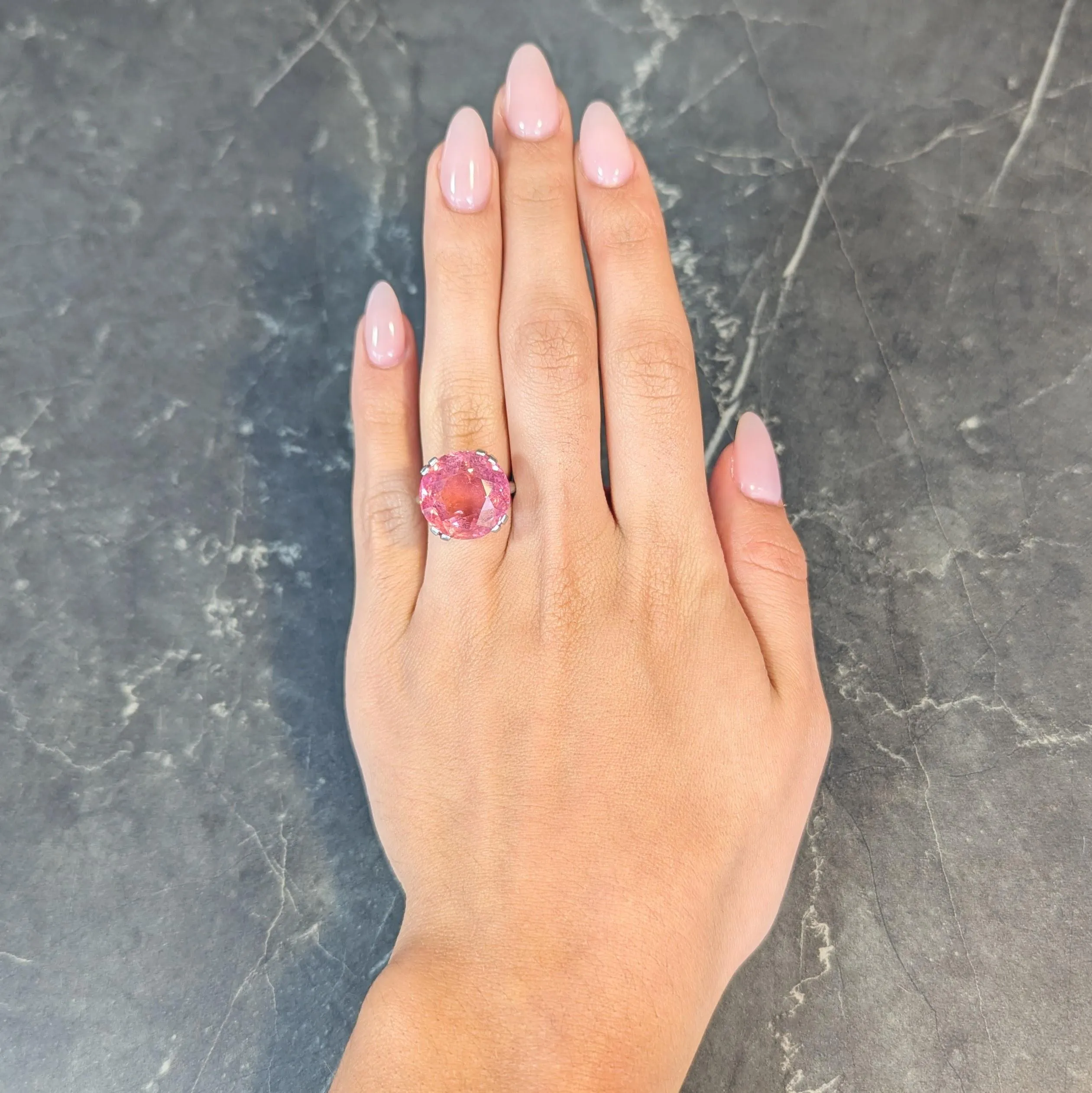 Mid-Century 18.81 CTW Pink Tourmaline Platinum Vintage Cocktail Ring