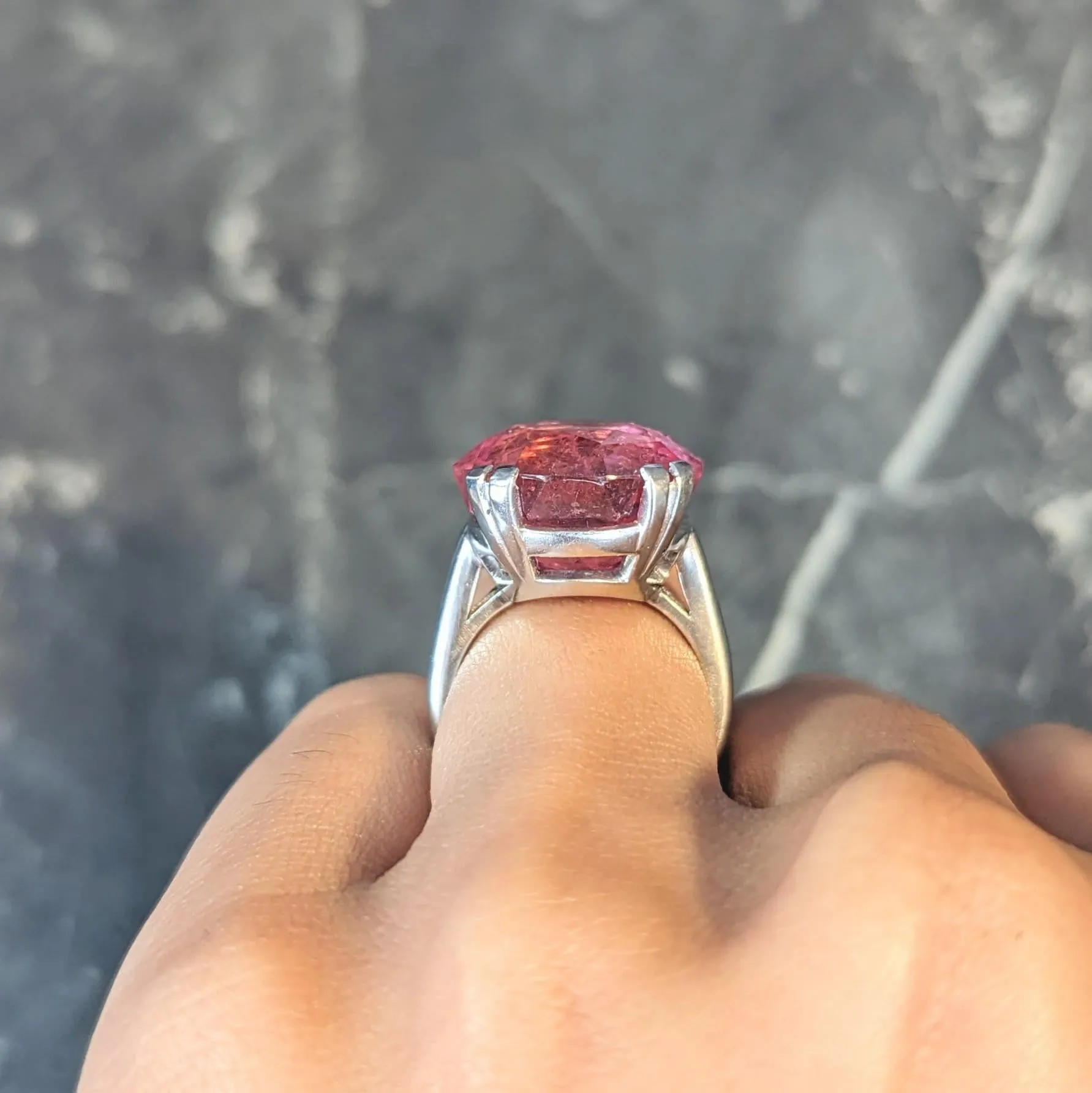 Mid-Century 18.81 CTW Pink Tourmaline Platinum Vintage Cocktail Ring