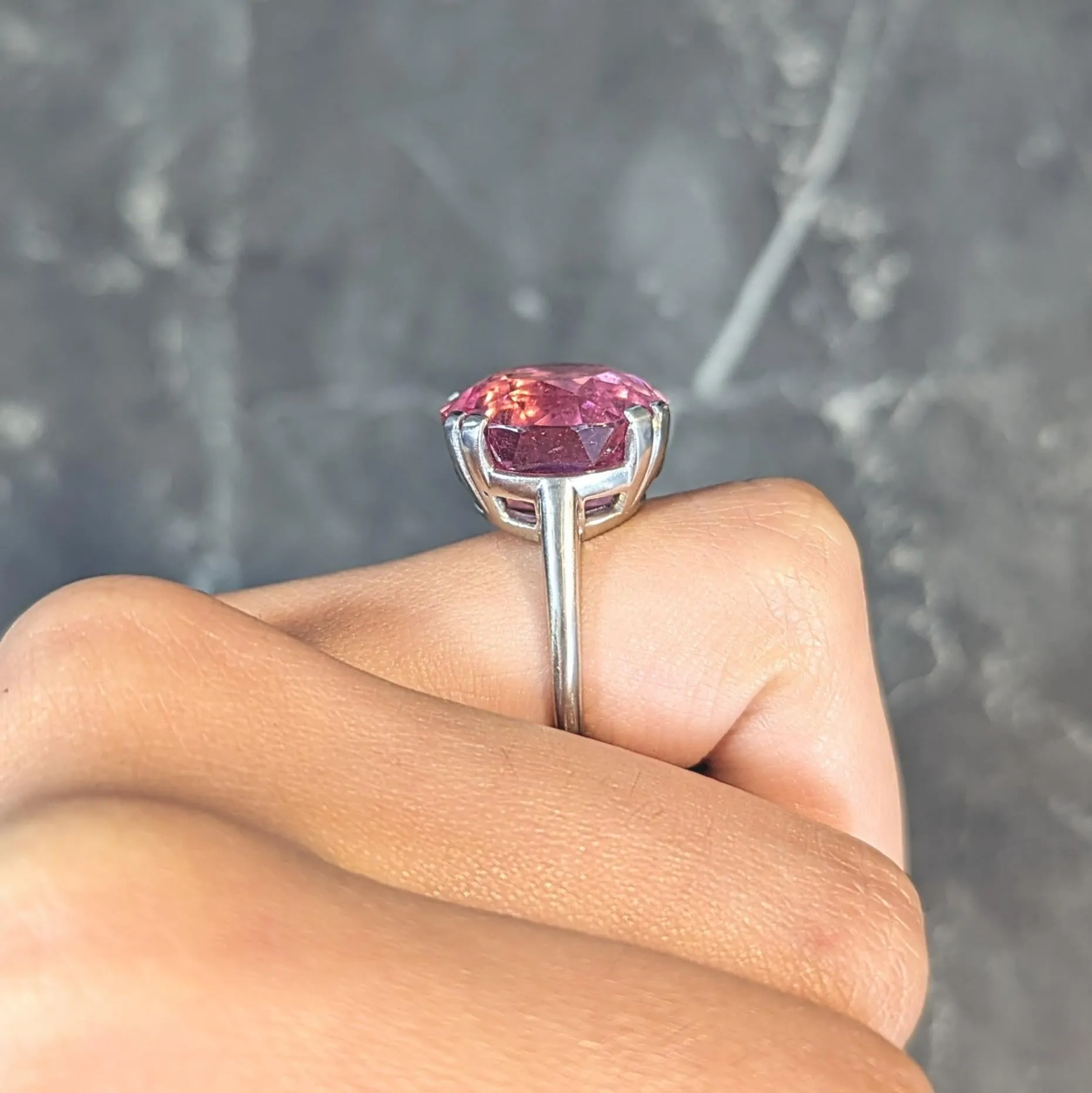 Mid-Century 18.81 CTW Pink Tourmaline Platinum Vintage Cocktail Ring