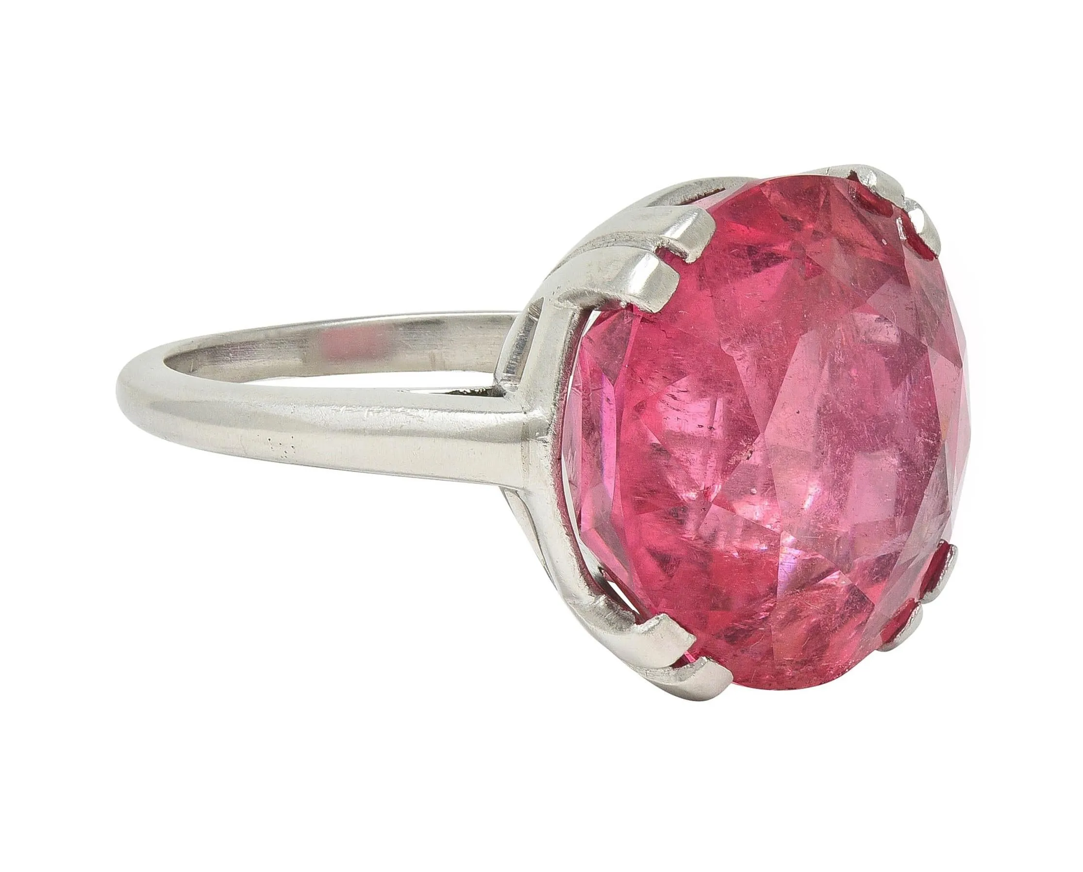 Mid-Century 18.81 CTW Pink Tourmaline Platinum Vintage Cocktail Ring