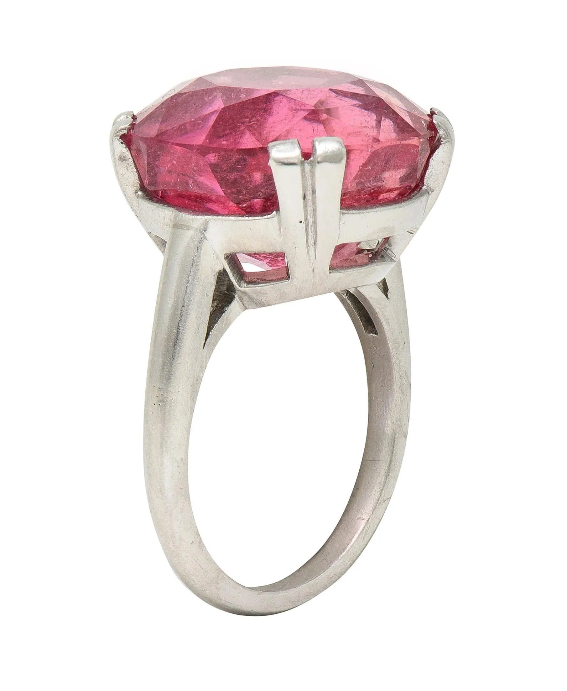 Mid-Century 18.81 CTW Pink Tourmaline Platinum Vintage Cocktail Ring