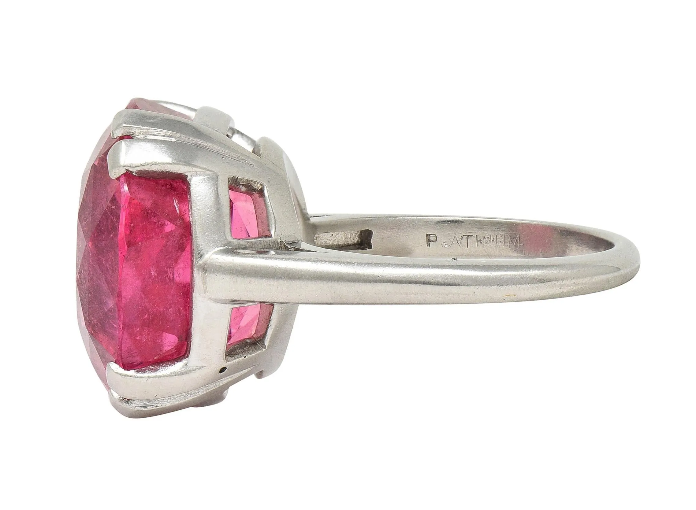 Mid-Century 18.81 CTW Pink Tourmaline Platinum Vintage Cocktail Ring