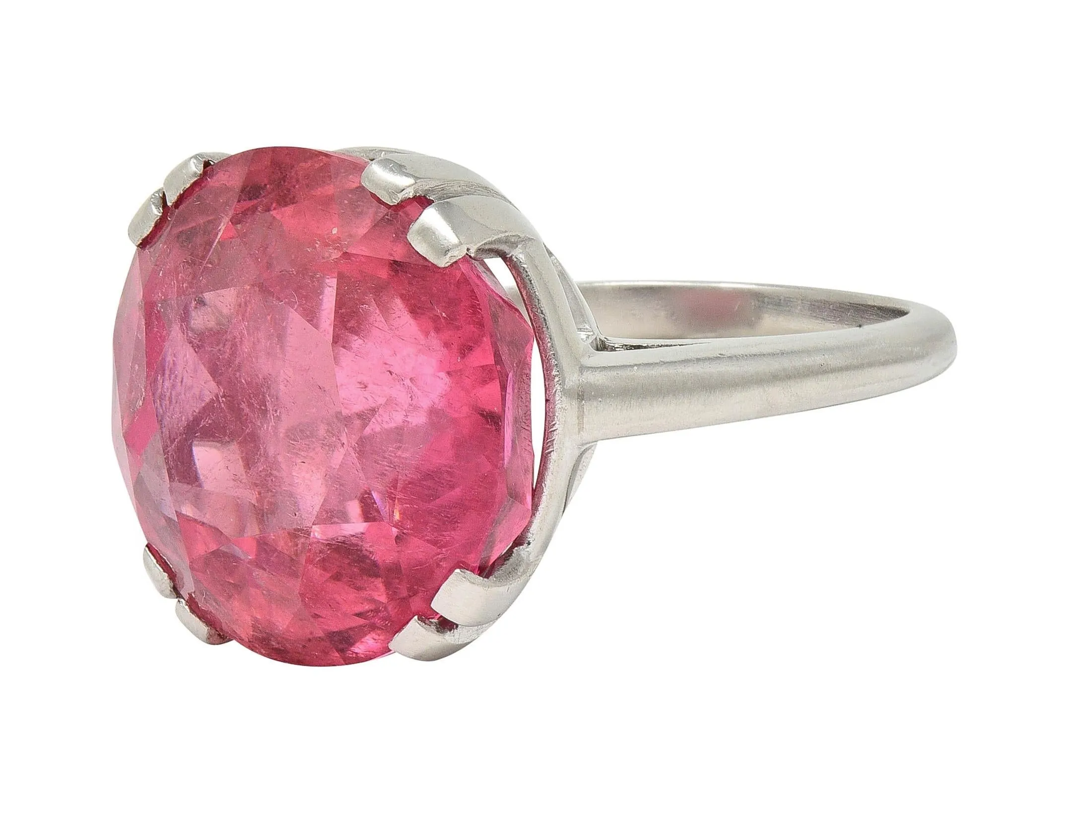 Mid-Century 18.81 CTW Pink Tourmaline Platinum Vintage Cocktail Ring