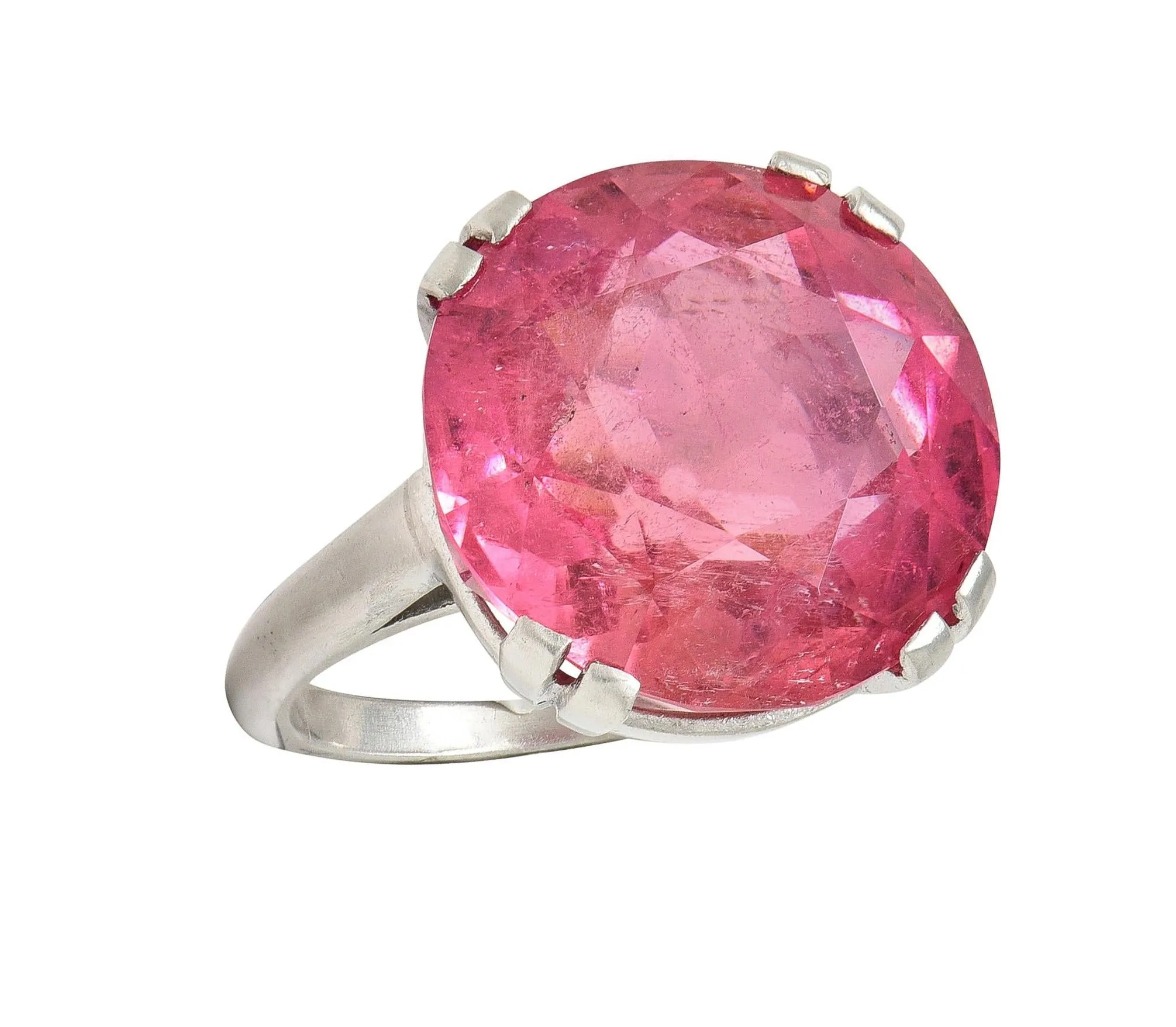 Mid-Century 18.81 CTW Pink Tourmaline Platinum Vintage Cocktail Ring