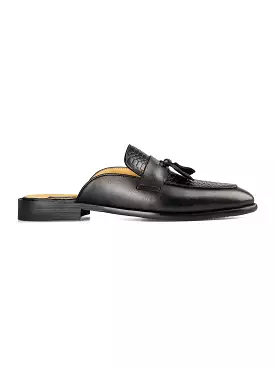 Mules Belgian Tassel - Black Phyton Leather