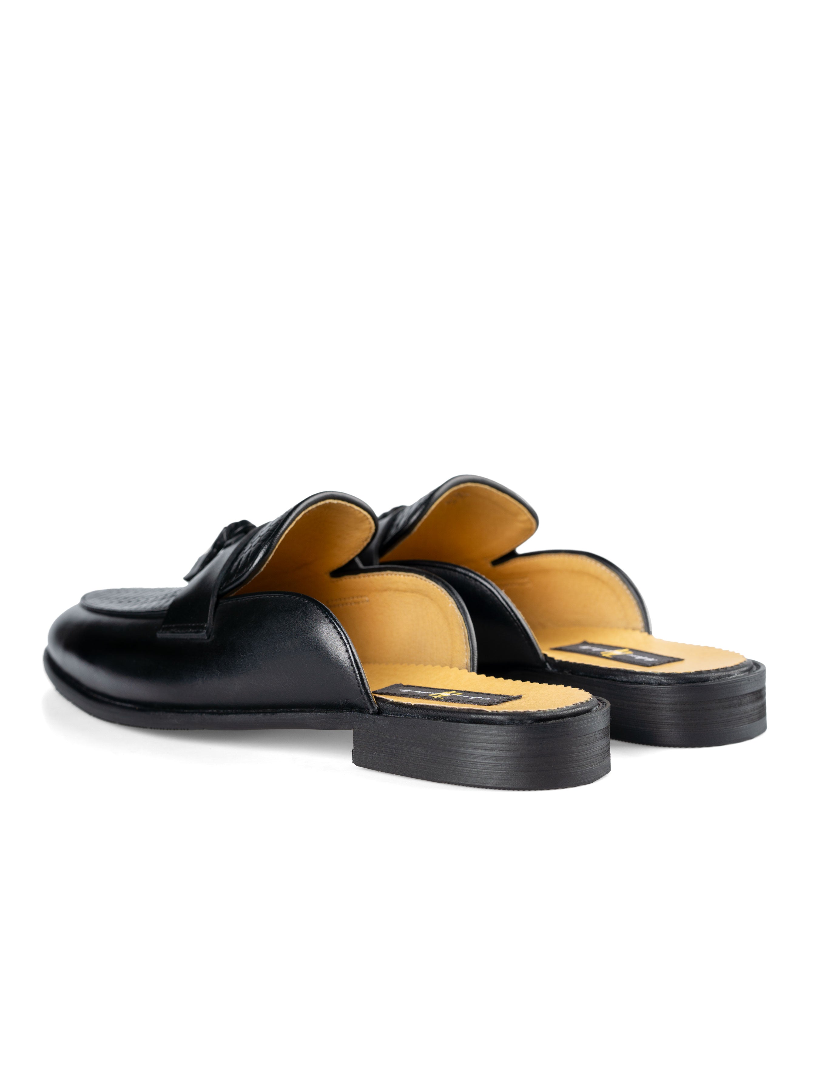 Mules Belgian Tassel - Black Phyton Leather