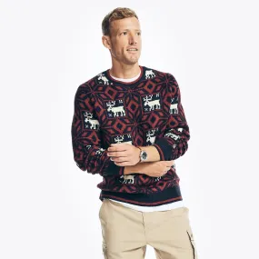 Nautica Men's Reissue Moose Print Crewneck Sweater Navy