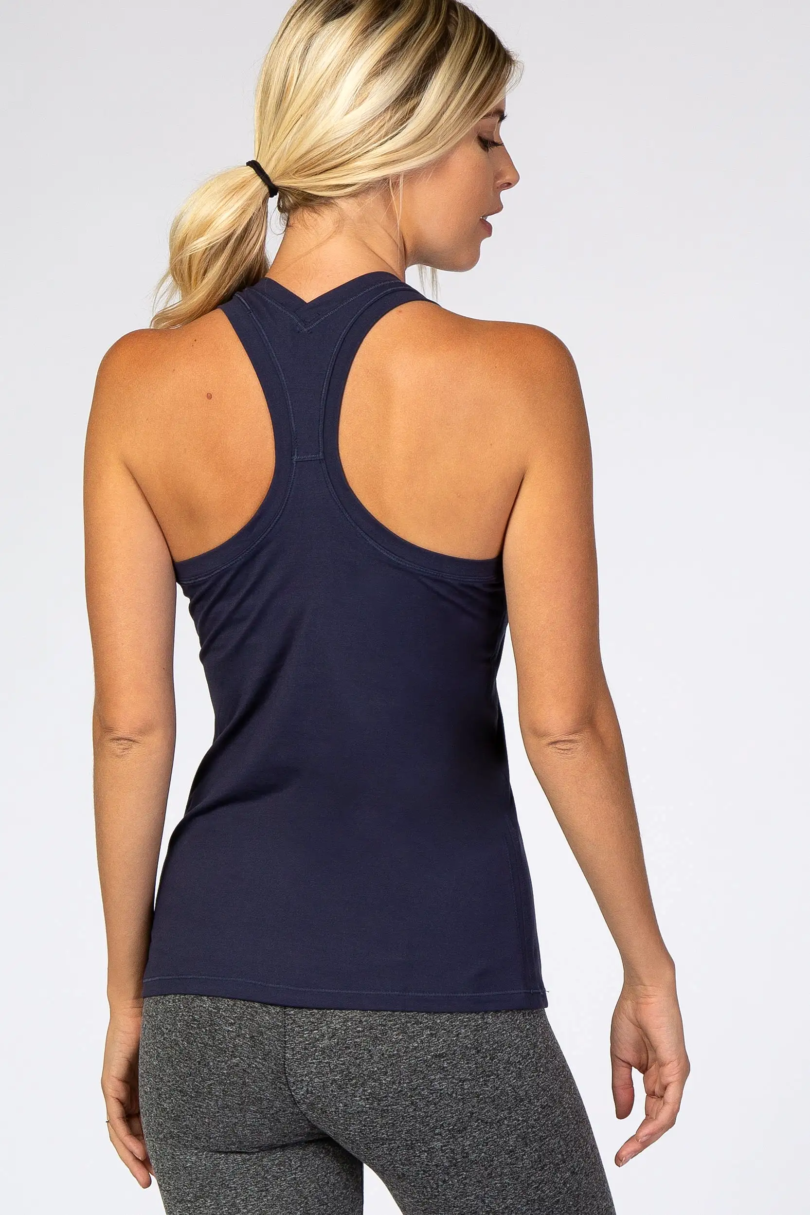 Navy Blue Solid Active Racerback Tank Top