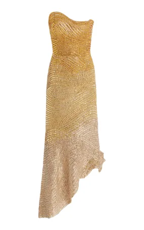 Oscar de la Renta Crystal-Embroidered Strapless Cocktail Dress