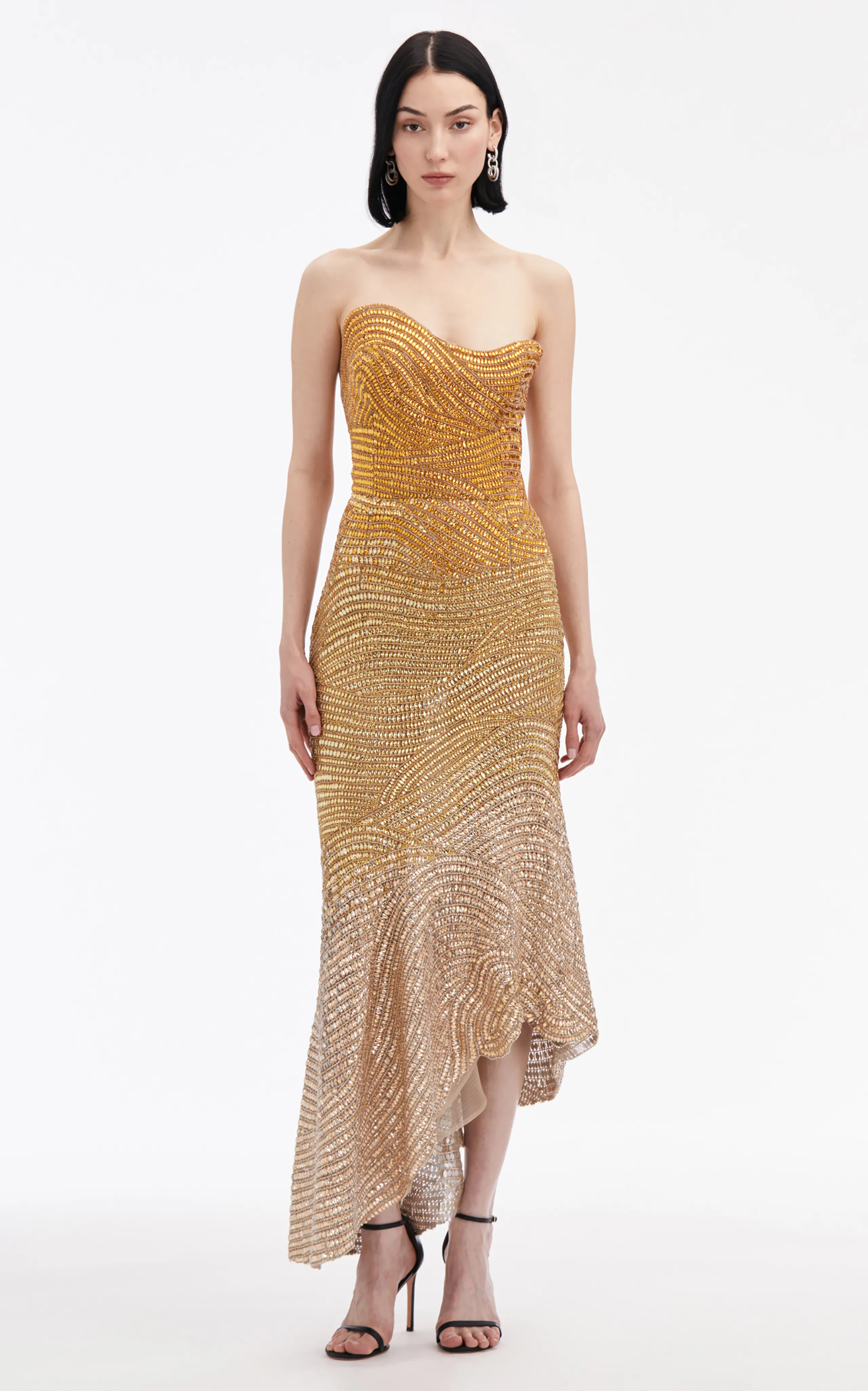 Oscar de la Renta Crystal-Embroidered Strapless Cocktail Dress