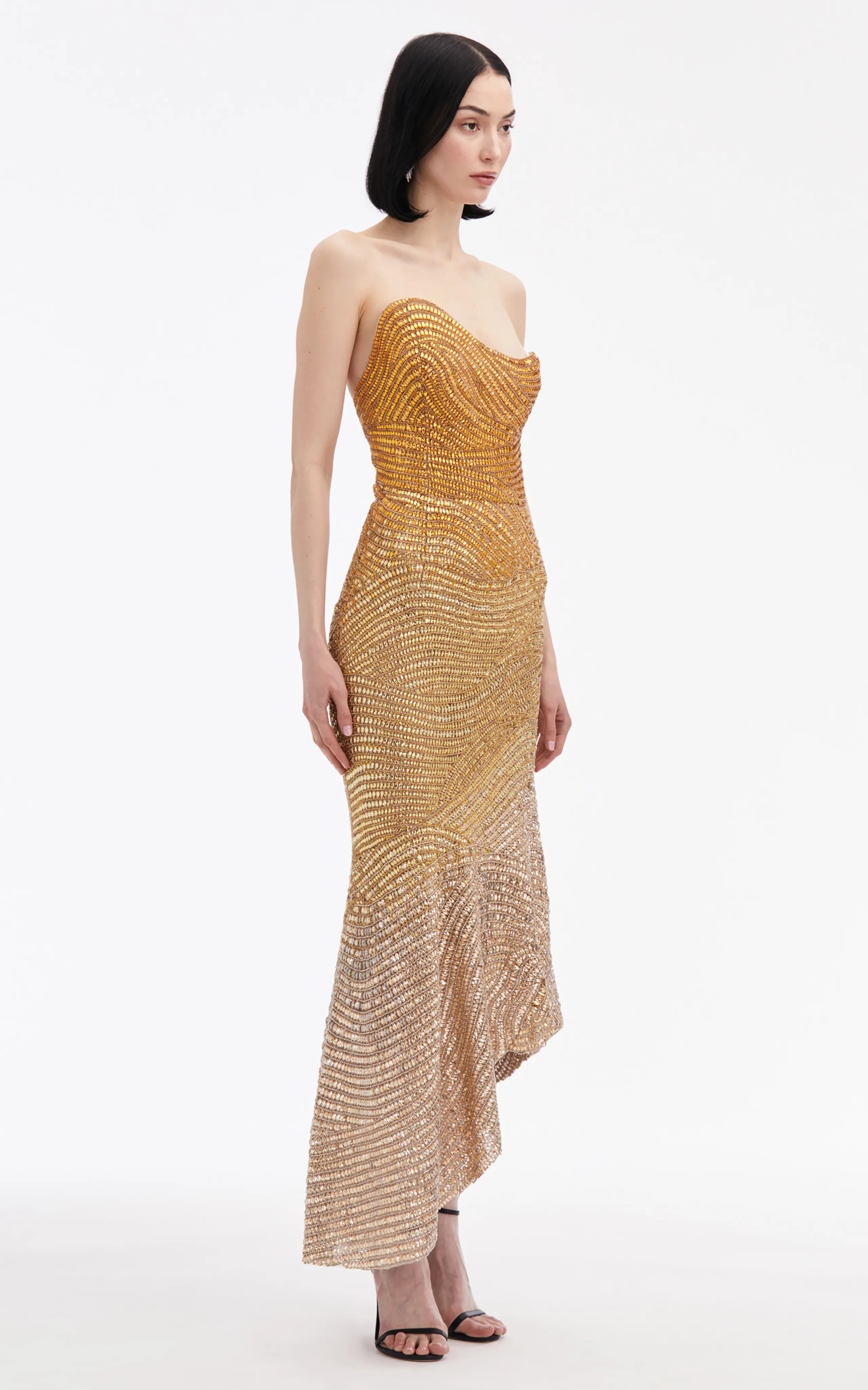 Oscar de la Renta Crystal-Embroidered Strapless Cocktail Dress