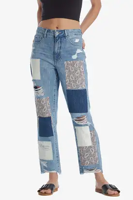 Paisley Patchwork Straight Leg Jeans