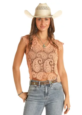 Panhandle Slim Womens Coral Paisley Lace Tank