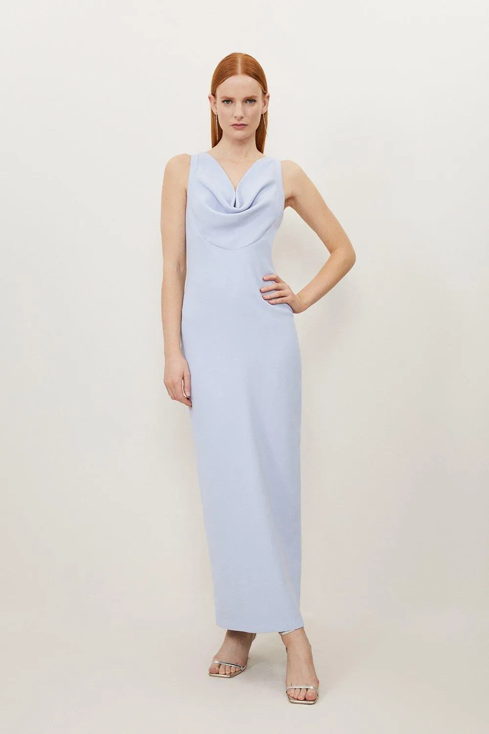 Petite Fluid Tailored Cowl Neck Backless Maxi Dress | Karen Millen