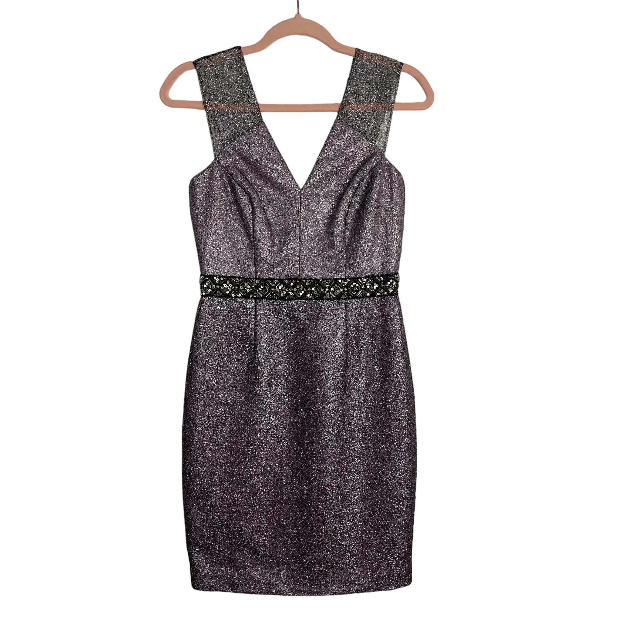 Phoebe Metallic Overlay Beaded Detail Cocktail Dress- Size 2