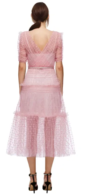 Pink Dot Mesh Midi Dress