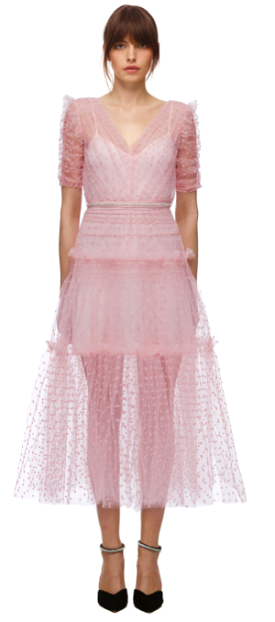 Pink Dot Mesh Midi Dress