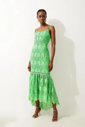 Premium Satin Guipure Lace Strappy Maxi Dress | Karen Millen