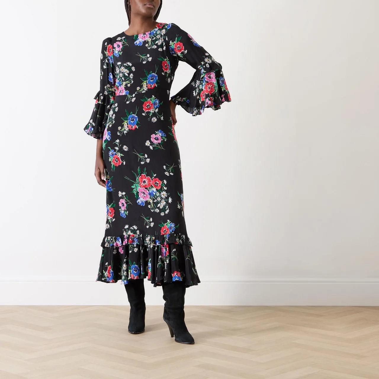 QUEENS OF ARCHIVE Amelie Floral Dress - Black