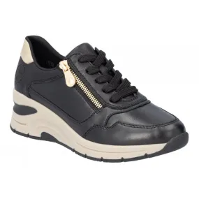 Rieker  Womens N9301-00 Lugano Black/Gold Lace-Up Trainers