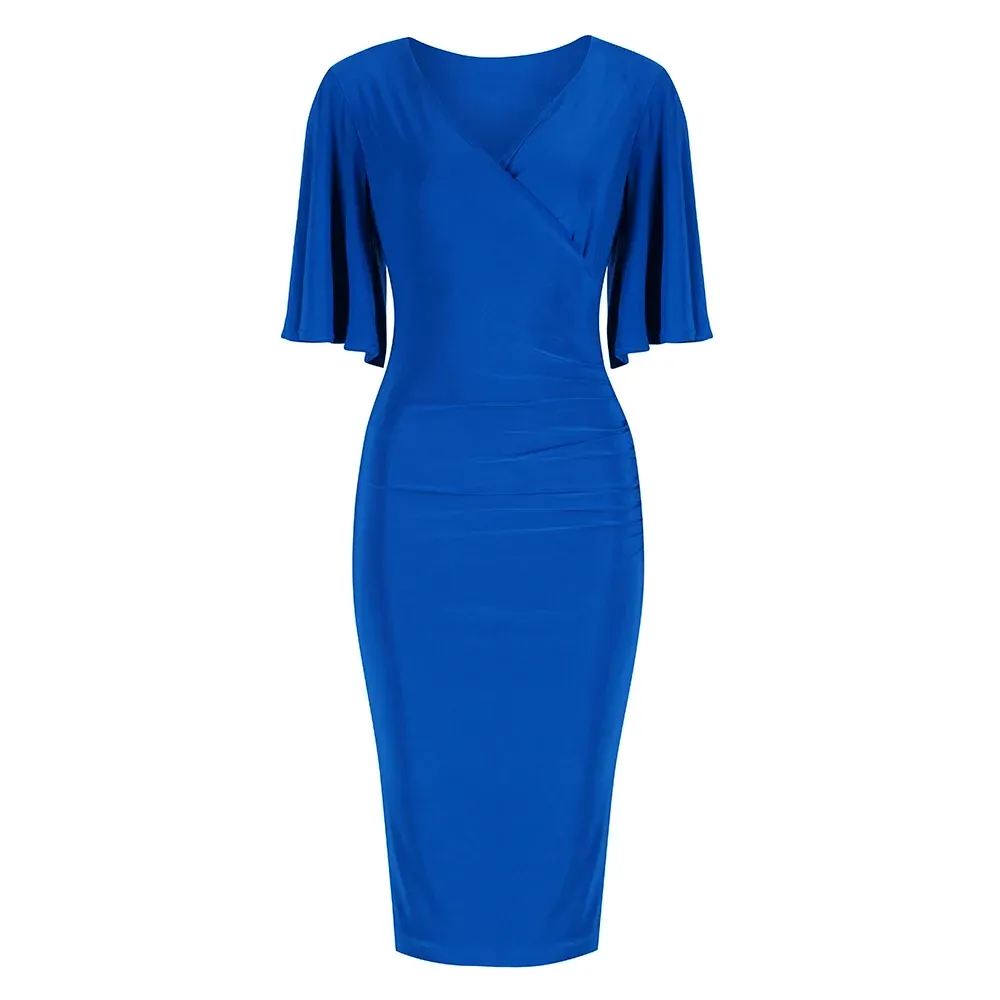 Royal Blue Butterfly Sleeve Slinky Pencil Cocktail Dress