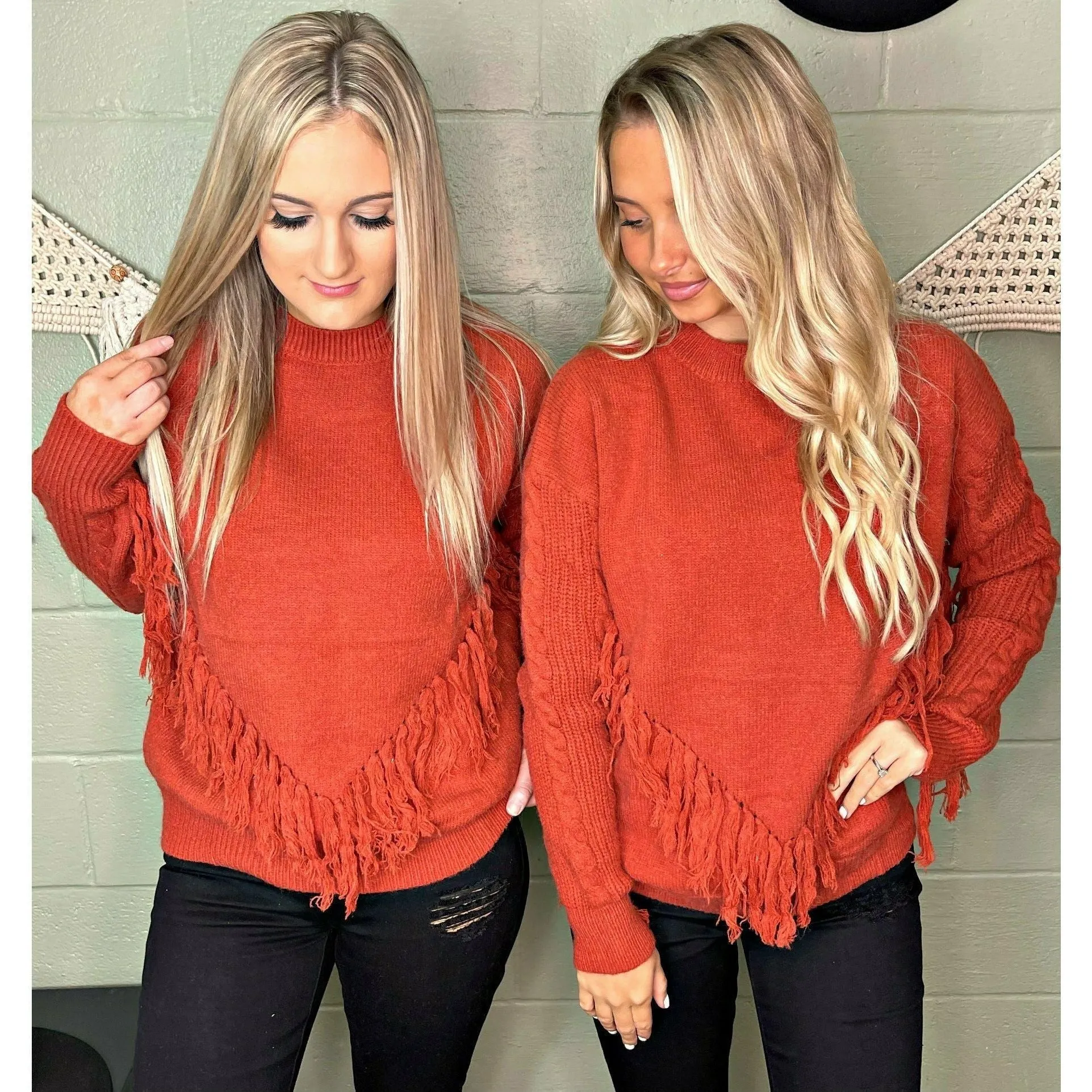 Rust Fringe Detail Sweater (regular and plus)