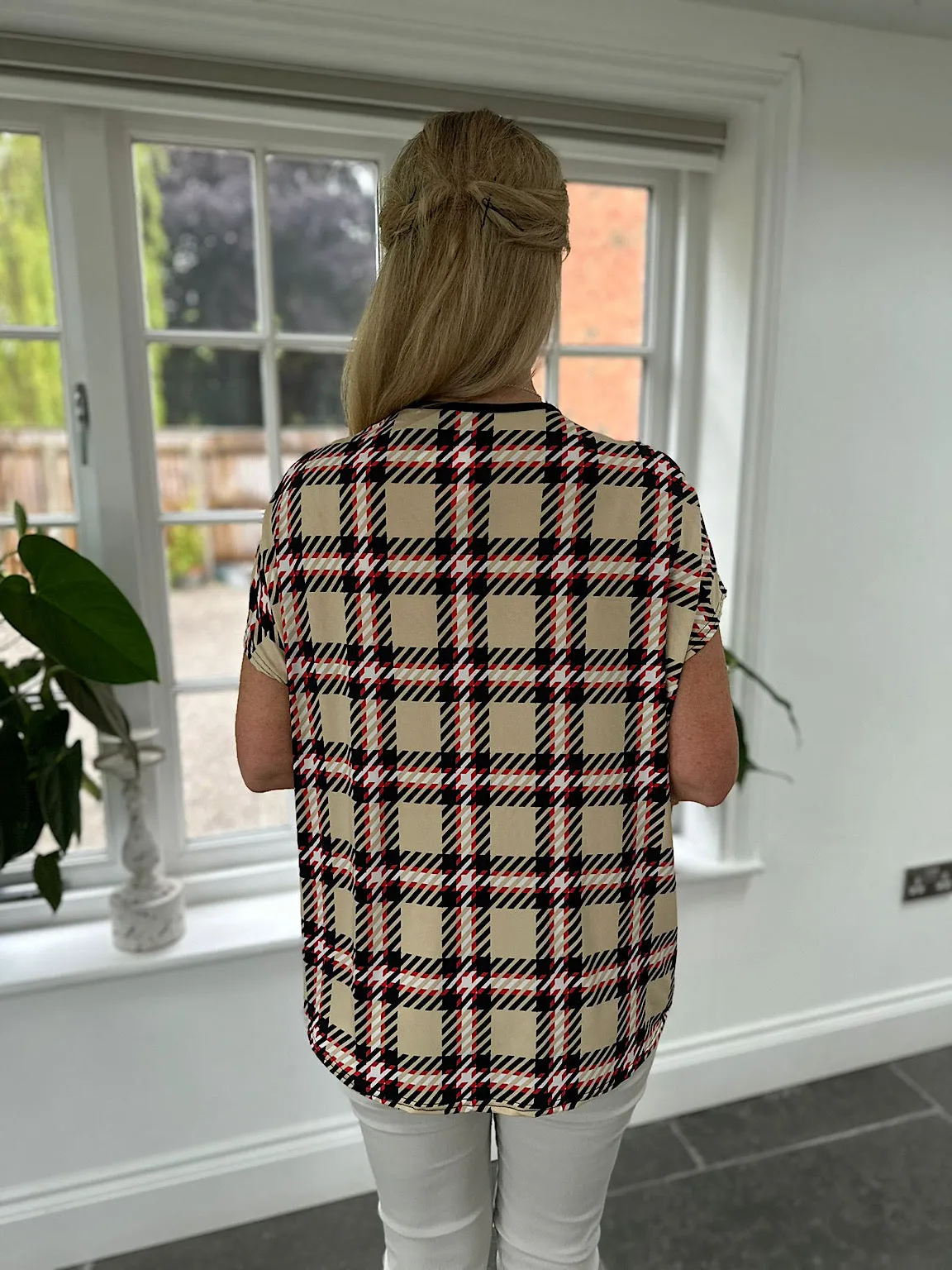 Stone Tartan Diamante Zip Top Cassie