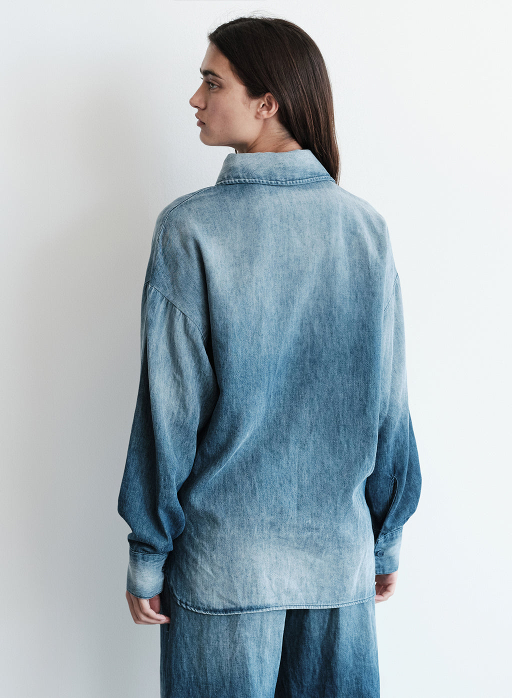 Stonewashed Chambray Oversized Shirt in Medium Wash