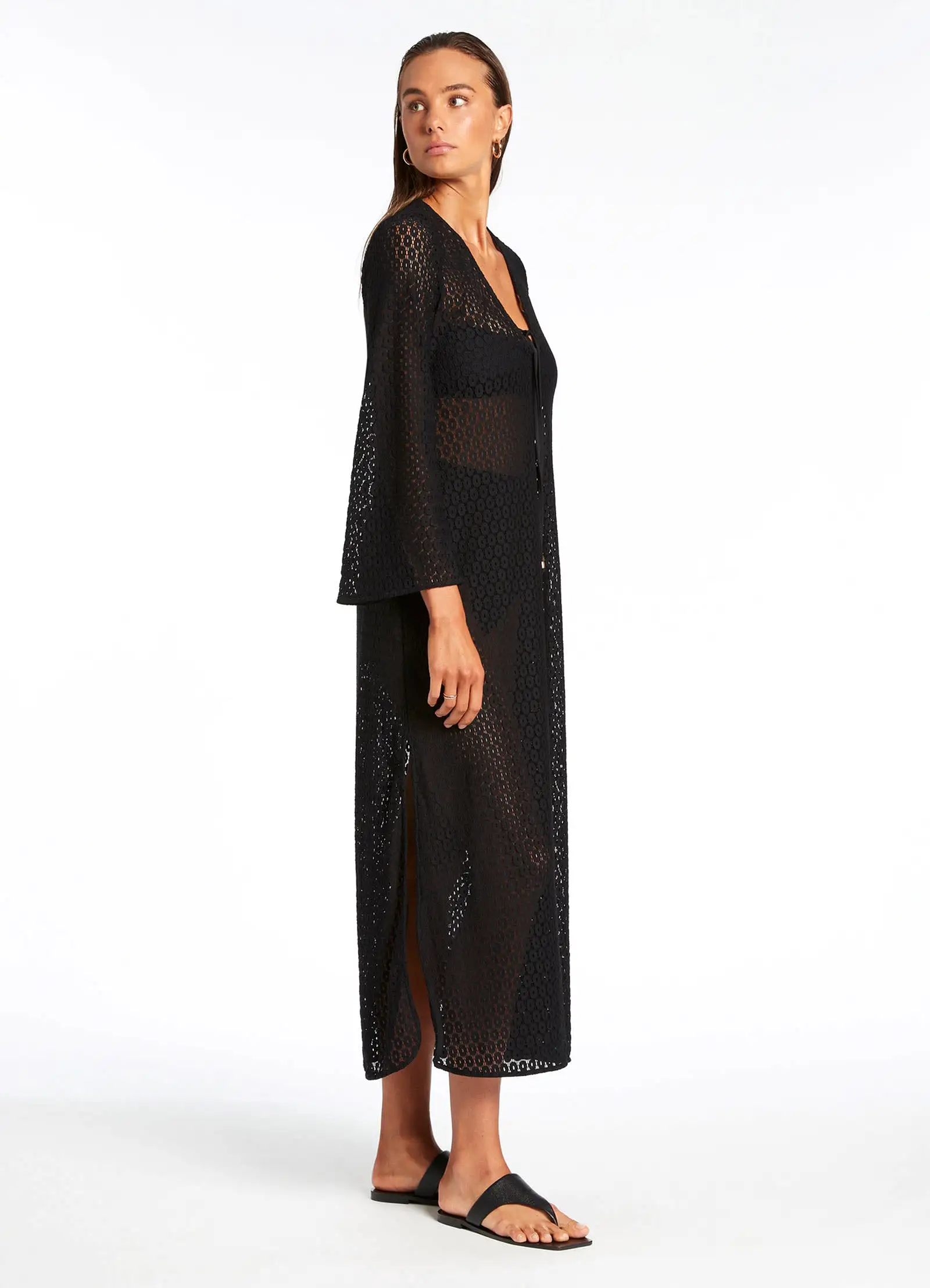 Stretch Lace Maxi Kaftan - Black