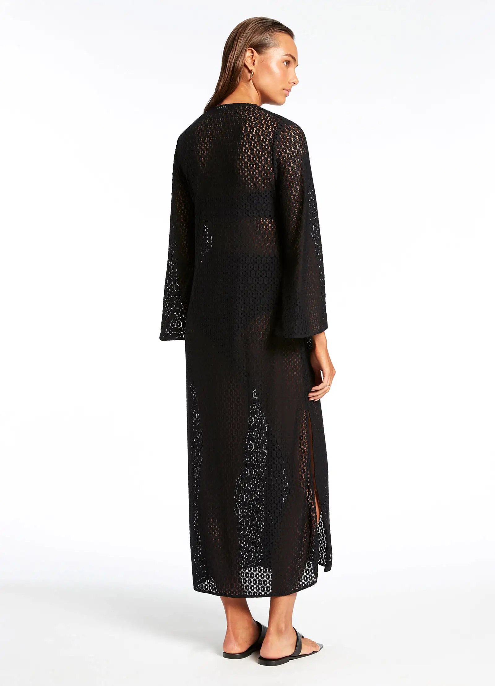 Stretch Lace Maxi Kaftan - Black