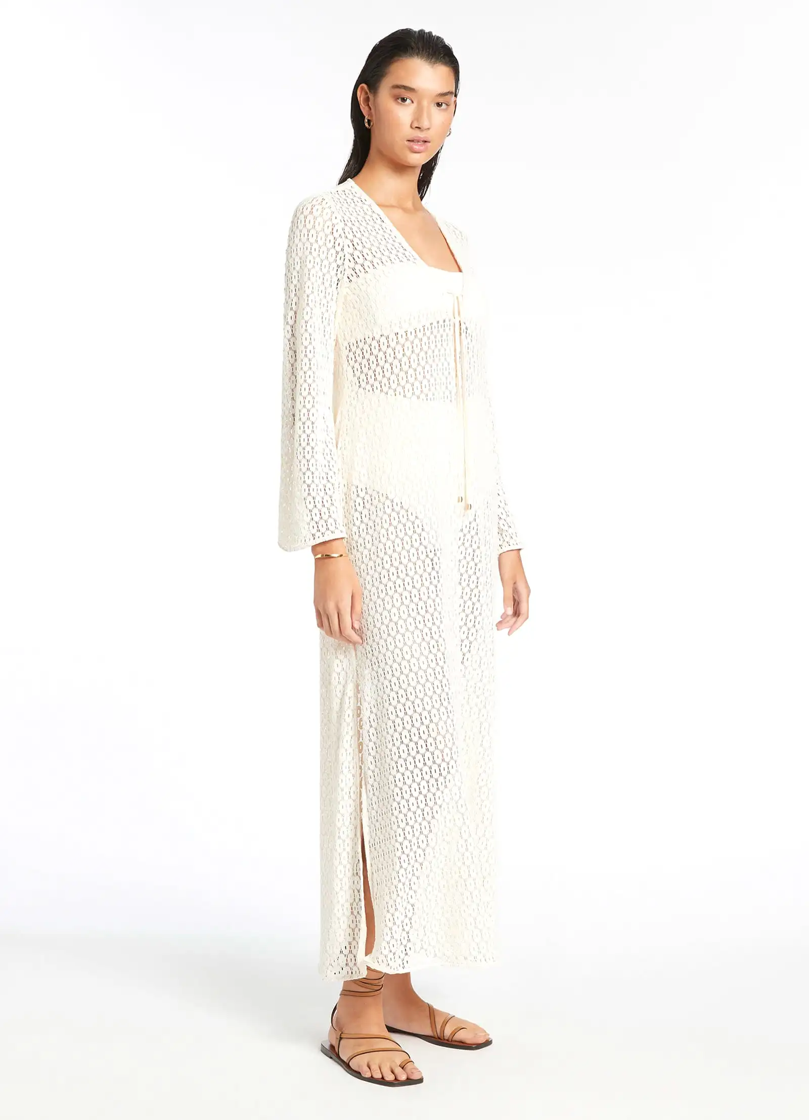 Stretch Lace Maxi Kaftan - Cream