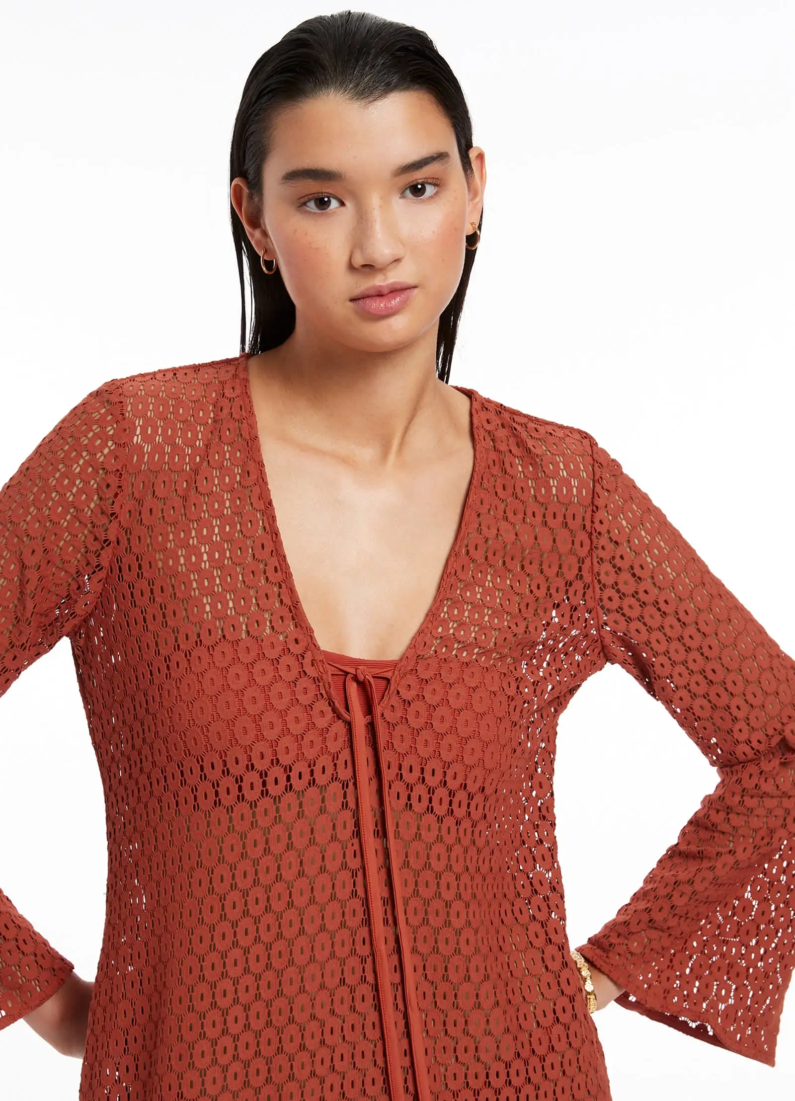 Stretch Lace Maxi Kaftan - Russet