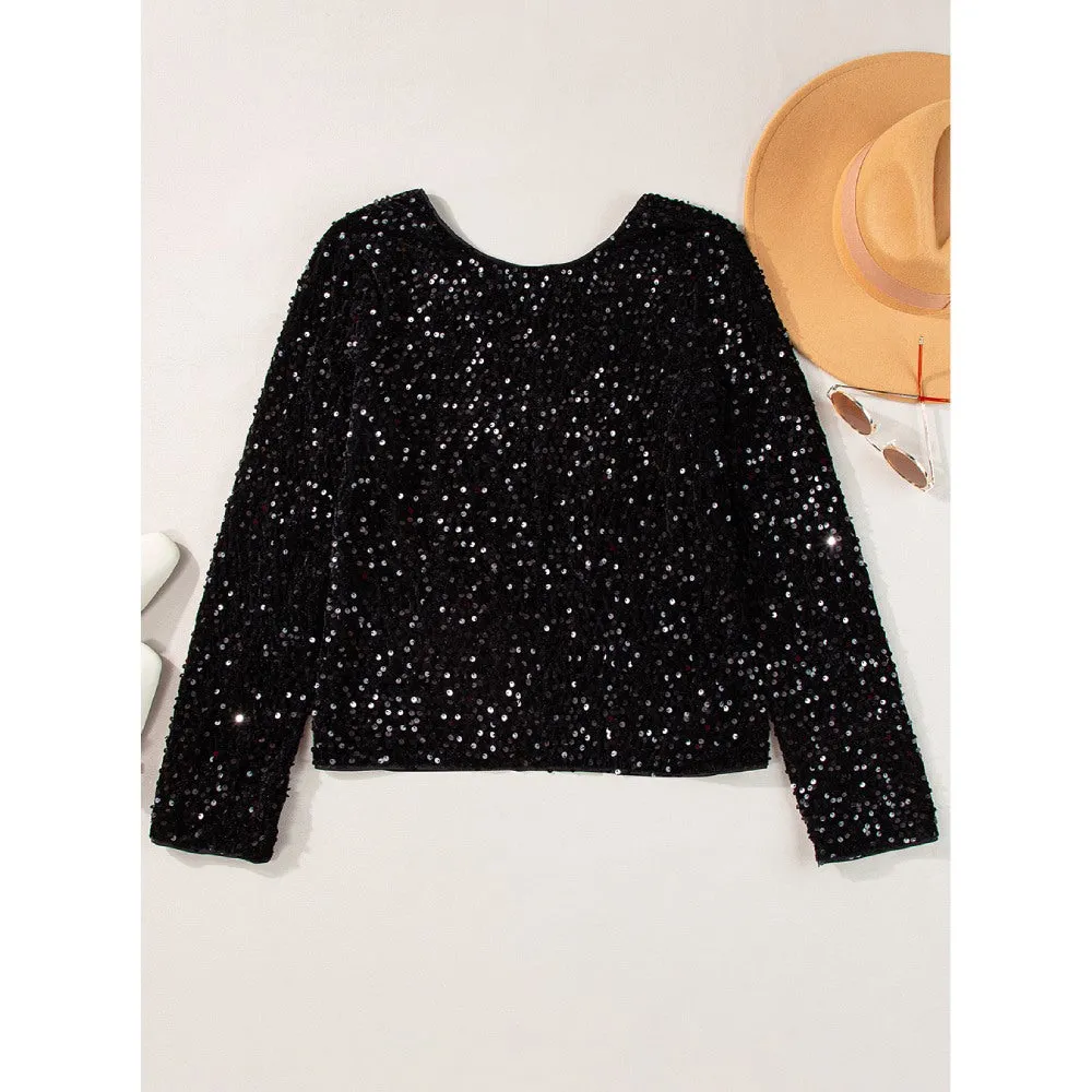 Sugar & Lace Womens Black Sequin Blouse | Shop Now