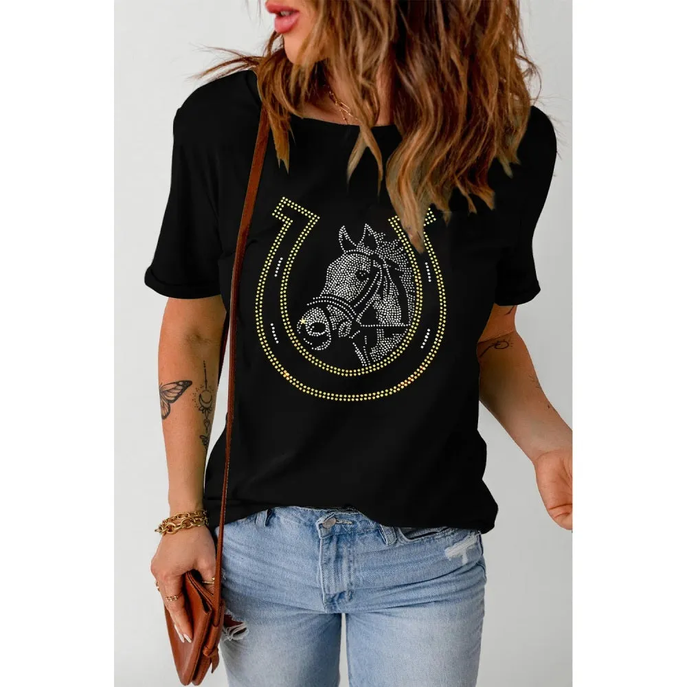 Sugar & Lace Womens Rhinestone Horseshoe T-Shirt | Shop Now