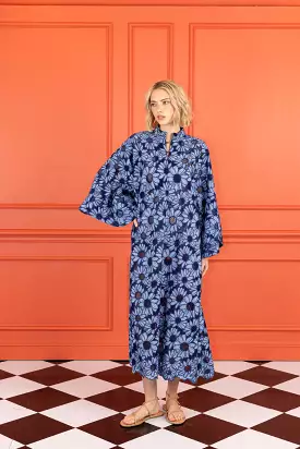 tonal blue flat lace maxi caftan