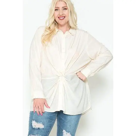 Twisted Knot Detail Oversized Satin Shirt