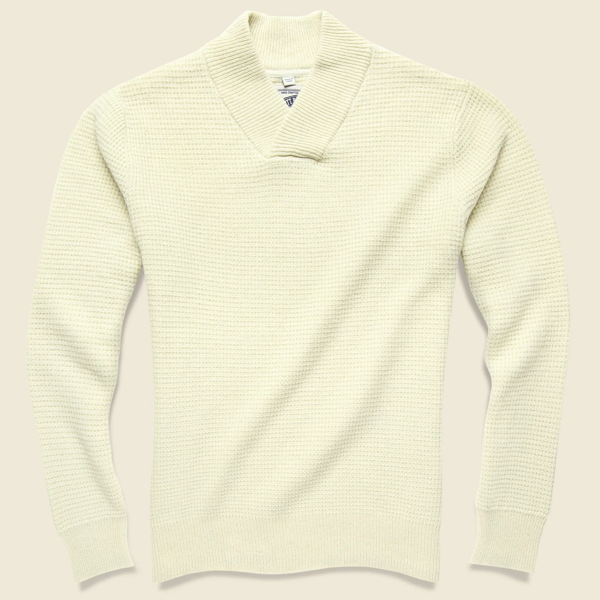 V-Neck Waffle Sweater - Off-White