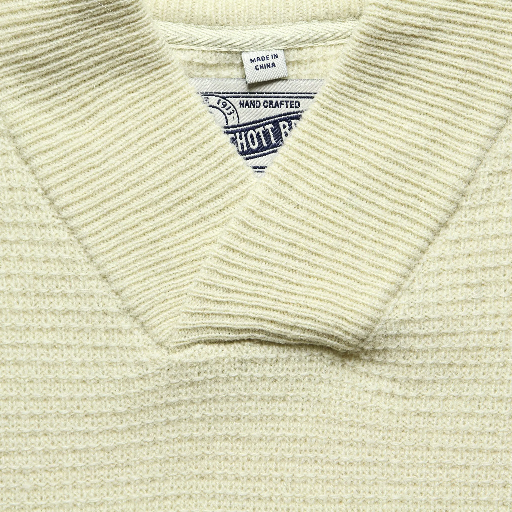 V-Neck Waffle Sweater - Off-White