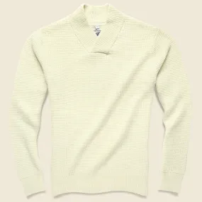 V-Neck Waffle Sweater - Off-White