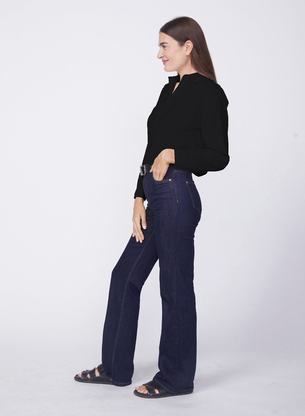 Voile Elastic Back Cropped Shirt in Black