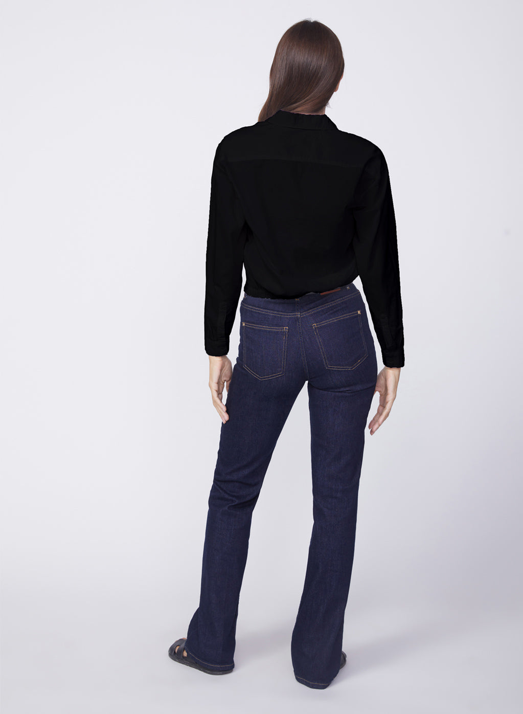 Voile Elastic Back Cropped Shirt in Black