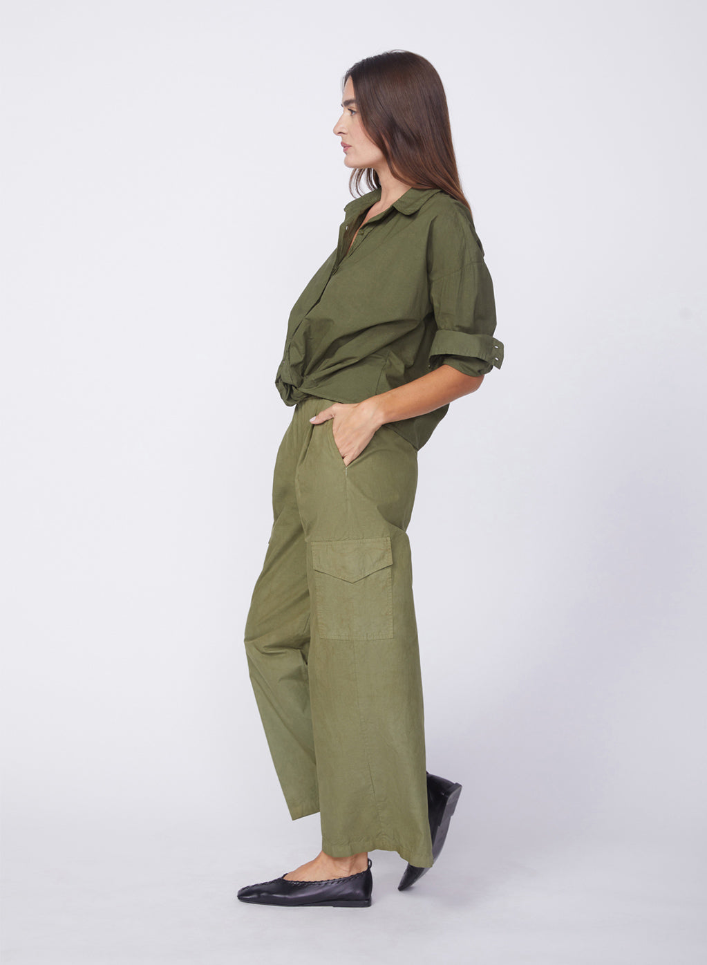 Voile Long Sleeve Front Twist Shirt in Seaweed