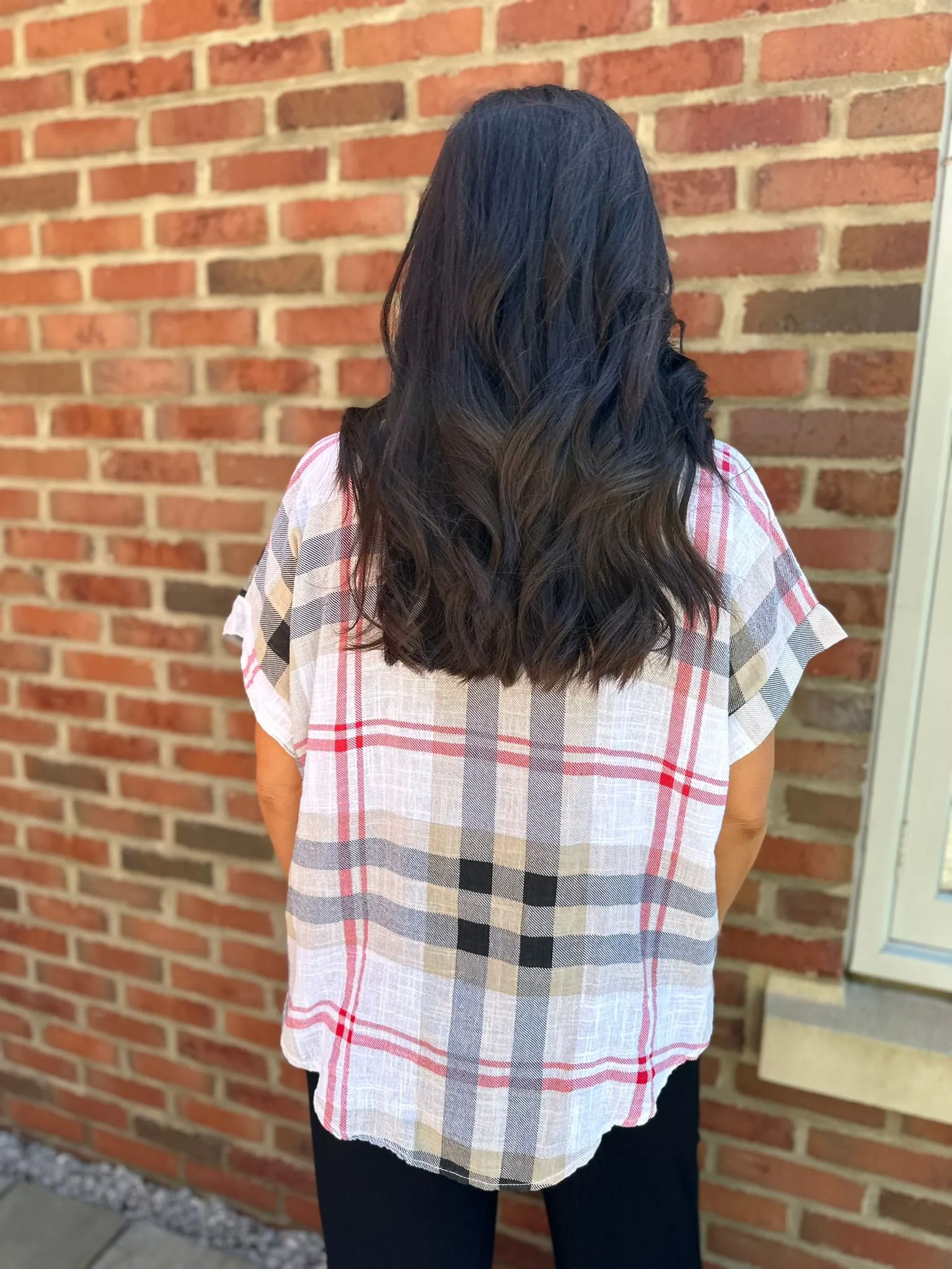 White Checked Pattern Tie Front Blouse Hayley